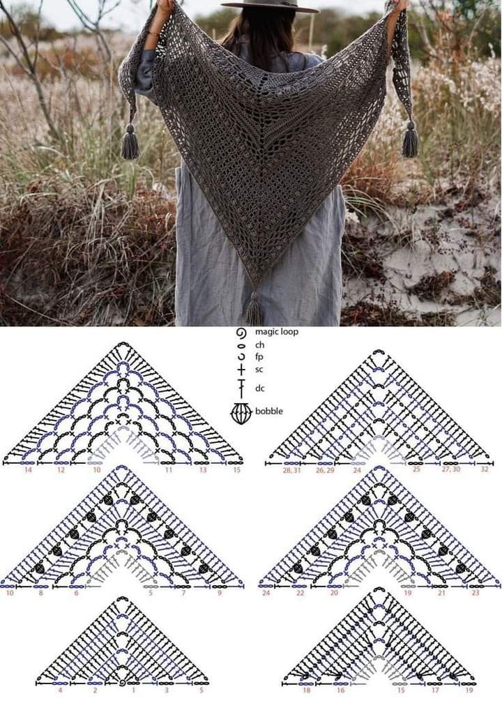 the crocheted shawl pattern is shown with instructions to make it