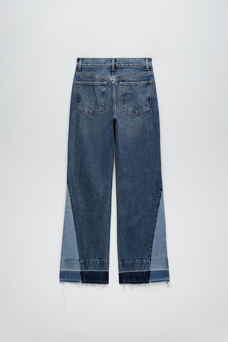 WIDE LEG PATCHWORK COLLECTION JEANS - Navy blue | ZARA United States Zara Wide Leg Denim Blue Jeans, Zara Blue Relaxed Fit Jeans, Zara Mid-rise Jeans With Five Pockets, Zara Straight Leg Jeans With Button Closure, Zara Dark Wash Five-pocket Bottoms, Mid Waist Jeans, Relaxed Jeans, Loose Jeans, Platform Ankle Boots