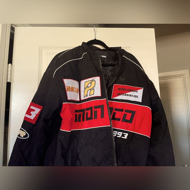 Red And Black Motorcycle Jacket With Tags Black And Red Racer Jacket, Red And Black Motorcycle, Pink Moto Jacket, Red And Black Jacket, Hot Pink Fashion, Black Motorcycle Jacket, Fashion Nova Jackets, Coats Fashion, Racer Jacket