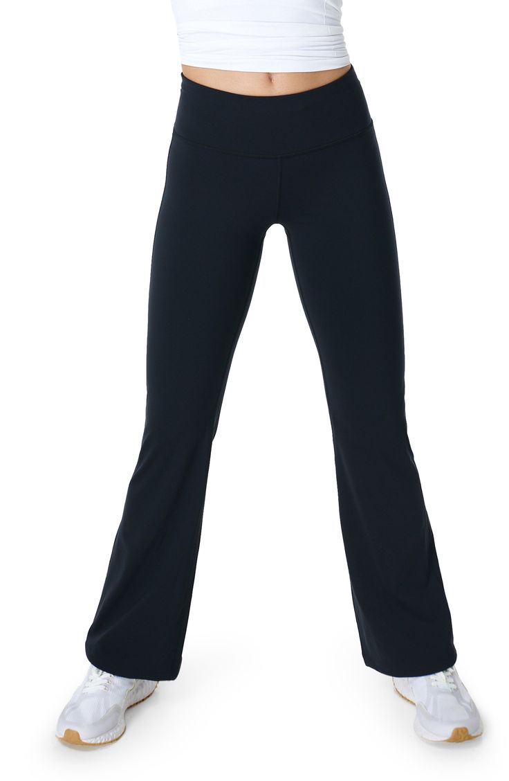 Add a little kick to your day with these stretchy flared leggings that take you from gym to errands in no time. 30" inseam; 21" leg opening; 11" front rise; 13 1/2" back rise (size Medium) Pull-on style 62% polyamide, 38% elastane Machine wash, dry flat Imported High Stretch Elastane Flare Activewear, Black Flare Activewear Athleisure, Black Flare Yoga Pants Athleisure, Black Flare Yoga Pants In Athleisure Style, Black Flare Athleisure Yoga Pants, Black Flare Athleisure Activewear, Black Flare Activewear For Workout, Flare Yoga Pants In Athleisure Style, Black Flare Workout Pants