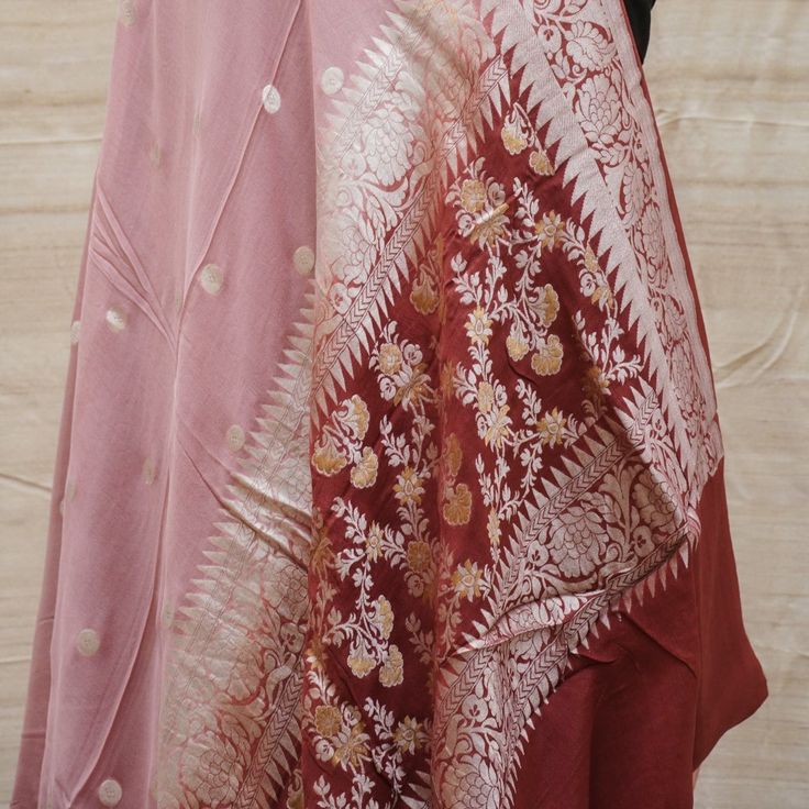 Pink Pure Georgette Handloom Banarasi Ashrafi Boota Saree - Khinkhwab Silver Designer Dupatta For Festivals, Silver Dupatta For Festivals And Designer Wear, Bollywood Style Designer Silver Dupatta, Traditional Silver Salwar Kameez For Eid, Bollywood Style Silver Designer Dupatta, Traditional Silver Pre-draped Saree For Eid, Festive Silver Silk Dupatta, Silver Designer Traditional Wear, Silver Silk Dupatta For Festivals