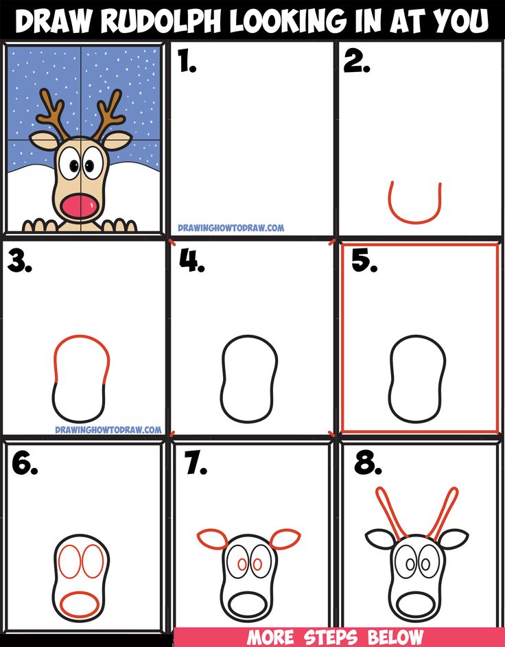 how to draw rudolph looking in at you step - by - step instructions for kids