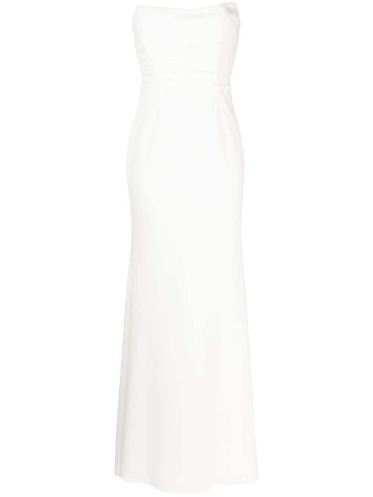 Arlo strapless flared gown from RACHEL GILBERT featuring ivory white, strapless, flared design, draped design, concealed rear zip fastening, floor-length and internal corset. Rachel Gilbert, Designer Drapes, Floor Length, Top Brands, Bridal Dresses, Evening Dresses, Dress Outfits, Womens Dresses, White