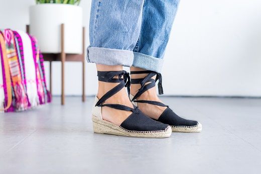 The Classic Wedge Laces is the go-to shoe that is versatile enough to compliment skinny jeans, mini skirts, summer dresses, you name it! #avarcasusa #espadrilles #handmade in #spain Spring Lace-up Espadrilles With Rubber Sole, Spring Flat Heel Espadrilles For Everyday, Spring Espadrilles With Woven Sole For Everyday, Everyday Spring Espadrilles With Woven Sole, Spring Everyday Espadrilles With Woven Sole, Black Wedge Heel Espadrilles For Spring, Spring Flat Heel Espadrilles For Day Out, Black Flat Heel Espadrilles For Spring, Spring Lace-up Espadrilles With Laces