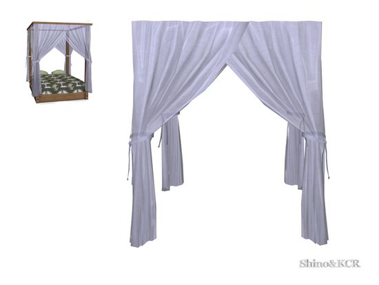 a white canopy bed with curtains and pillows