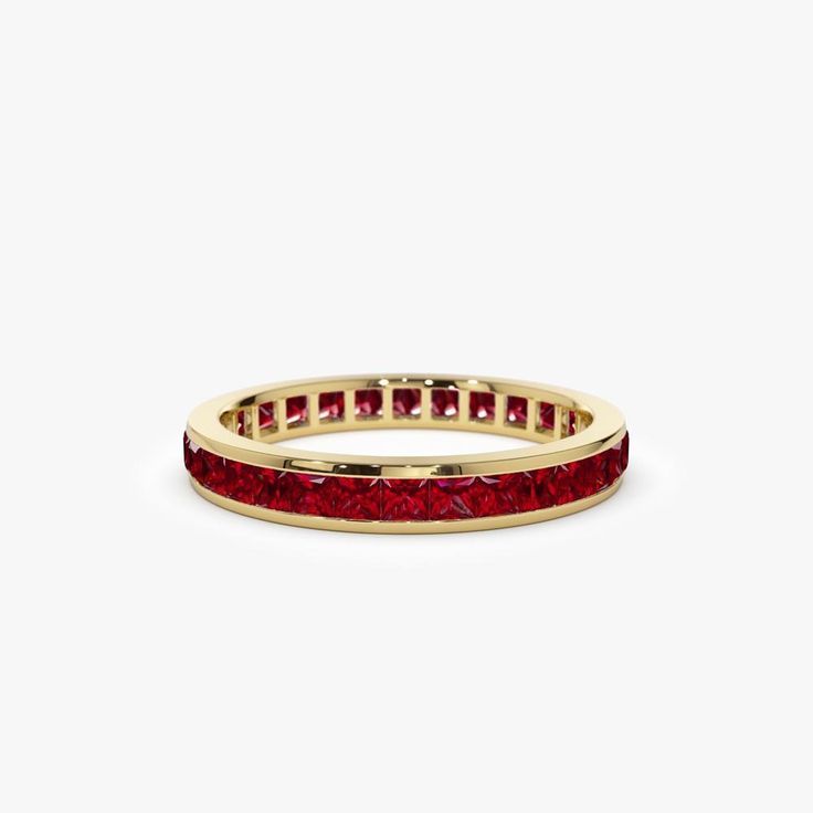 Made to Order
 Gold Kt: 14K (also available in 18K)
 Available Gold Color: Rose Gold, Yellow Gold, White Gold
 Princess-Cut Ruby: 31 pcs 2X2 MM
 Carat Weight: 1.85 ctw (SIZE 6)
 Setting Type: Channel Setting Elegant Ruby Eternity Band In Yellow Gold, Elegant Yellow Gold Ruby Eternity Band, Elegant Red Stackable Eternity Band, Elegant Red Eternity Band For Anniversary, Classic Red Eternity Band As A Gift, Elegant Red Eternity Band As A Gift, Yellow Gold Ruby Eternity Band As Gift, Gold Ruby Eternity Band For Anniversary, Gold Ruby Ring Channel Set For Anniversary