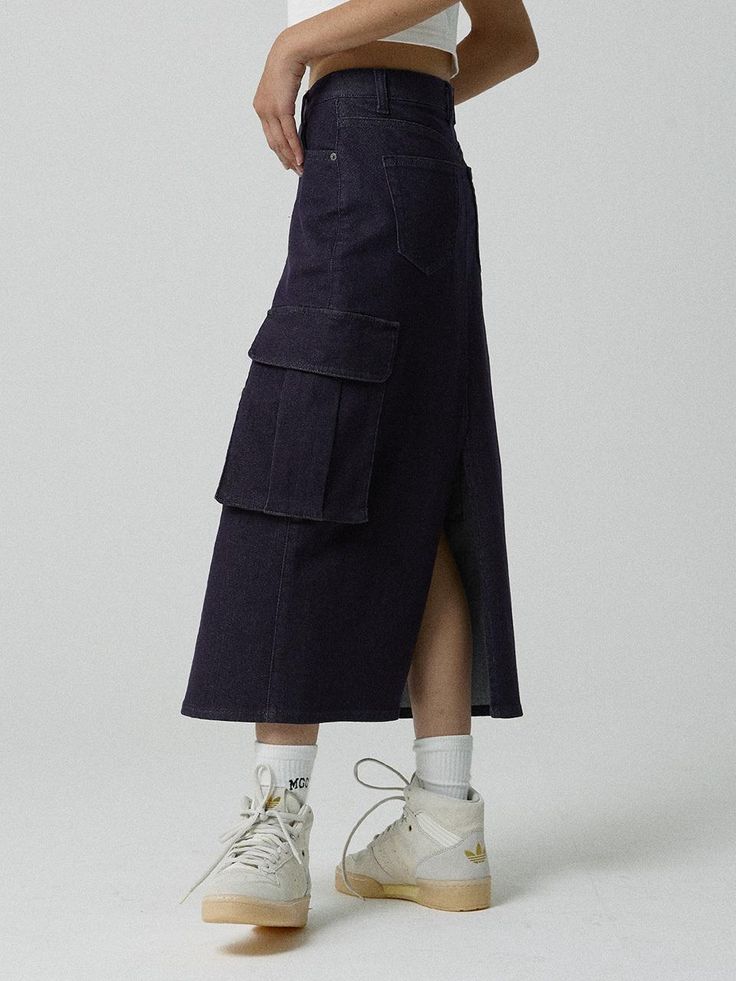 This is a comfortable and trendy skirt by MAGOODGAN that is made out of high quality cotton blend fabric. With unique design detail with trendy look, it will stand out from your casual and young daily outfit.- Rinse washed non fade denim fabric- Big pockets detail on the side- Elastic waistband- Deep vent on the back Full-length Denim Cotton Skirt For Summer, Fall Cotton Cargo Skirt With Relaxed Fit, Full Length Cotton Denim Skirt For Summer, Trendy Long Cotton Skirt, Full Length Denim Skirt For Summer, Cotton Summer Skirt With Cargo Pockets, Relaxed Fit Cotton Midi Denim Skirt, Denim Blue Long Cotton Skirt, Long Denim Blue Cotton Skirt