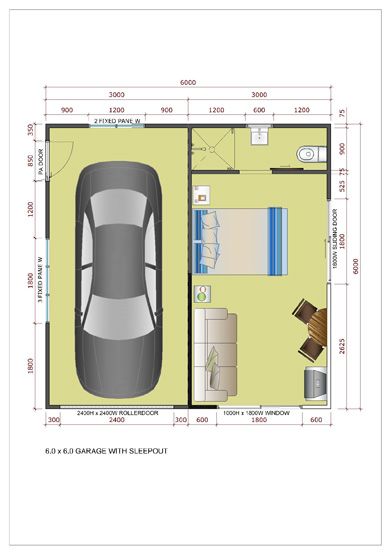 the floor plan for a small house with a car parked in front of it and an overhead