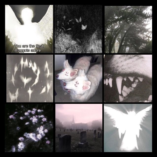 several different pictures with some animals and trees in the middle one has an angel on it