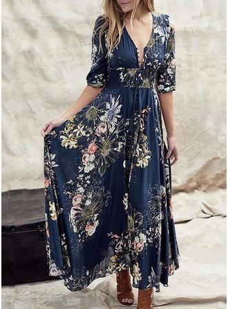 ac796a52db3f16bbdb6557d3d89d1c5adesc37998426ri Indigo Maxi Dress, Half Sleeve Floral, Stile Boho Chic, Look Boho Chic, Quarter Sleeve Dress, Maxi Long Dress, Marine Uniform, Maxi Robes, Linnet