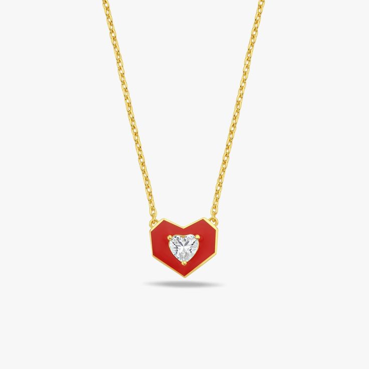 Red Heart Necklace | 14K Gold Vermeil - Mionza Jewelry-14k gold heart, diamond heart, Gift for Mom, gold heart necklace, heart jewelry, heart necklace gold, heart necklace women, heart pendant, love necklace, mothers day gift, red heart jewelry, red necklace, small heart necklace Red Heart Charm Fine Jewelry, Red Fine Jewelry With Heart Charm, Dainty Red Necklace For Anniversary, Red Heart Cut Necklace For Formal Occasions, Red Heart Pendant Necklace In 14k Gold, Red 14k Gold Heart Pendant Necklace, Red 14k Gold Necklace For Valentine's Day, Red Adjustable Chain Necklace For Mother's Day, Formal Red Jewelry With Heart Charm