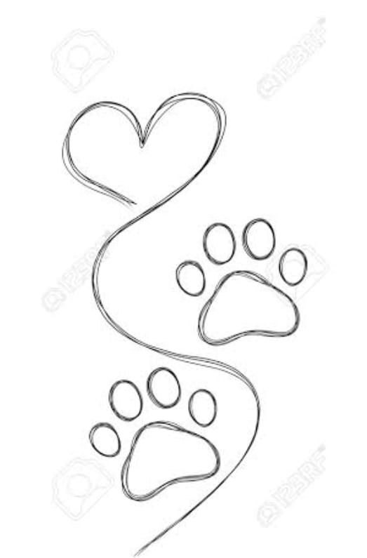 a dog's paw and heart shaped outline on a white background