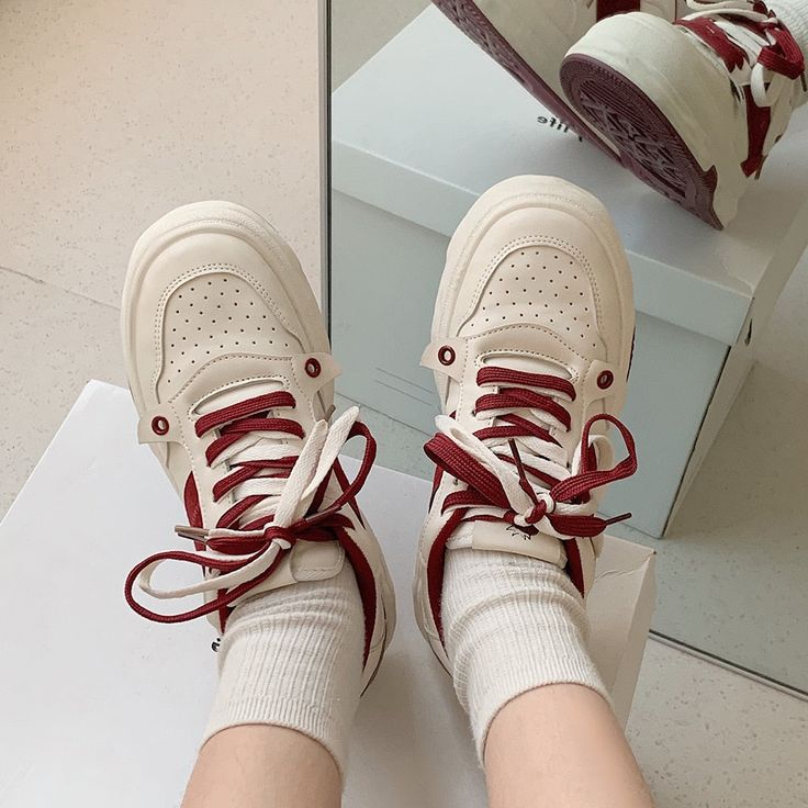 Upper Material: PU Outsole Material: Rubber Lining Material: PU Insole Material: Rubber SIZE 35 = FOOT LENGTH 22.5CMSIZE 36 = FOOT LENGTH 23CMSIZE 37 = FOOT LENGTH 23.5CMSIZE 38 = FOOT LENGTH 24CMSIZE 39 = FOOT LENGTH 24.5CMSIZE 40 = FOOT LENGTH 25CM White Flat Platform Sneakers With Laces, White Flat Platform Sneakers For Streetwear, Casual Cream High-top Lace-up Sneakers, Cream Lace-up High-top Sneakers Casual, White Flat Synthetic Canvas Shoes, Casual Cream Lace-up High-top Sneakers, Cream High-top Skate Shoes With Laces, Trendy White High-top Sneakers With Round Toe, Casual Cream High-top Skate Shoes