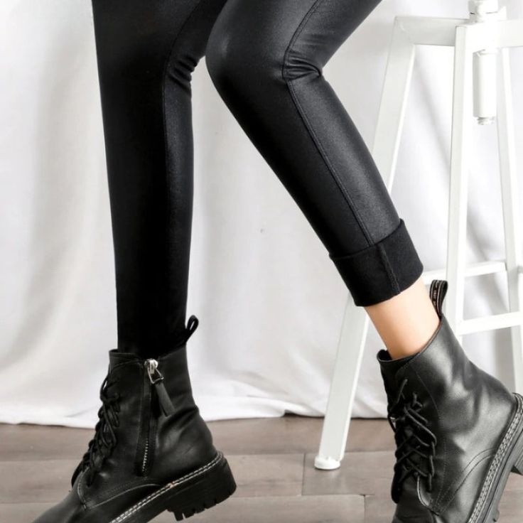 Indulge in the ultimate style statement with our Black Fleece Matte Leather Leggings For Women. Designed to perfection with a sleek and stylish look, these leggings are crafted from premium quality matte leather, which adds a touch of sophistication and luxury to your wardrobe. These leggings are premium made and premium polyester, spandex, and faux leather are used in their making. Specifications: Hip-Style: Booty Lifting Spandex: High Spandex(>20%) Age: 25-34 Style: Casual Thickness: STANDARD Trendy High Stretch Leather Pants For Winter, Trendy High Stretch Winter Leggings, Fitted Winter Pants, Trendy Winter Leggings, Winter Stretch Faux Leather Leggings, Winter Faux Leather Stretch Leggings, Casual High Stretch Leather Pants For Fall, High Waist High Stretch Leather Pants For Winter, Tight Faux Leather Leggings For Winter