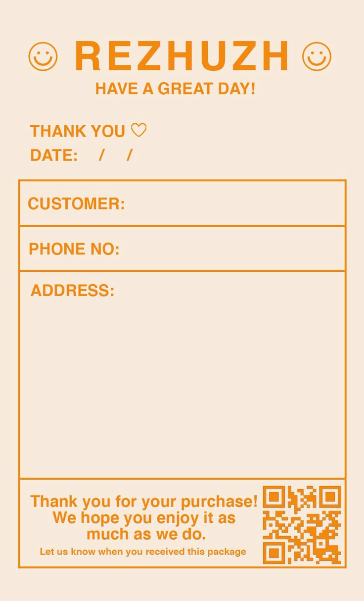 an orange and white email form with the words rezhuh on it's side