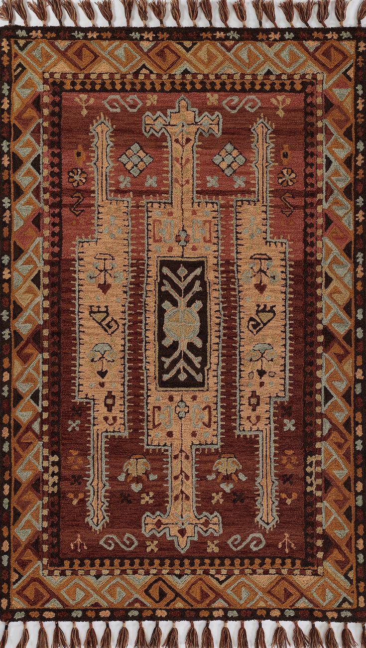 an old rug with many different colors and patterns