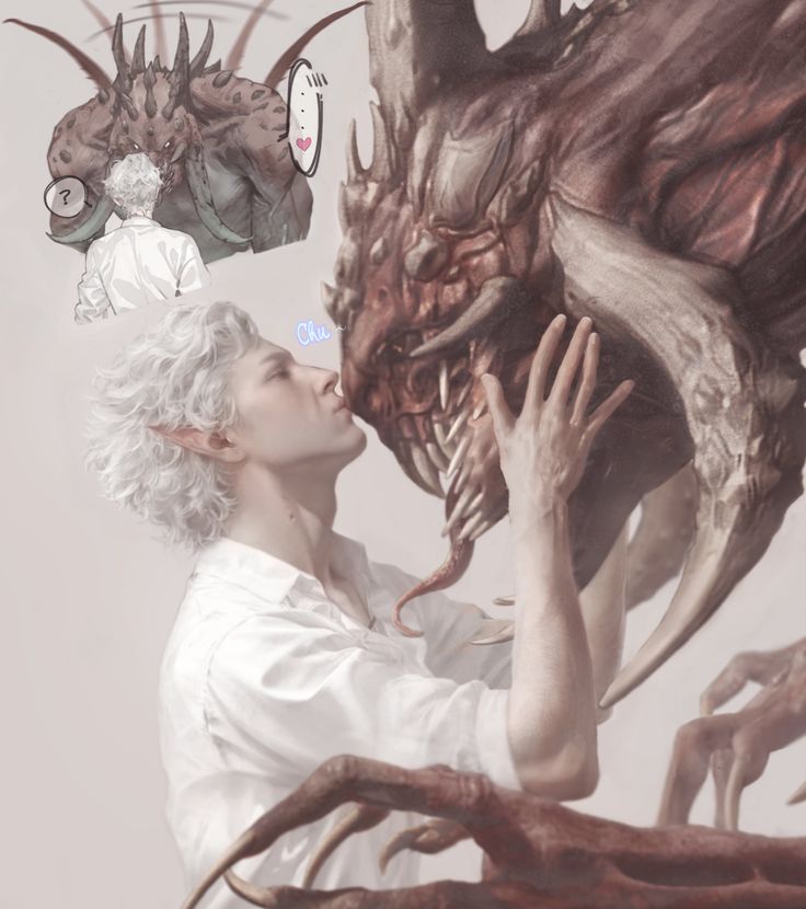 a woman with white hair is touching the face of an alien creature, surrounded by other creatures