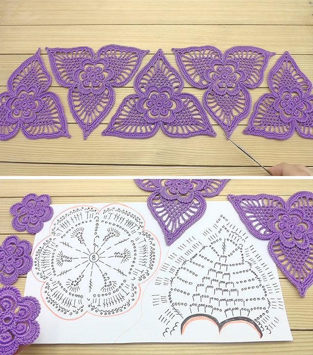 crocheted doily and paper cut out to look like flowers on a table