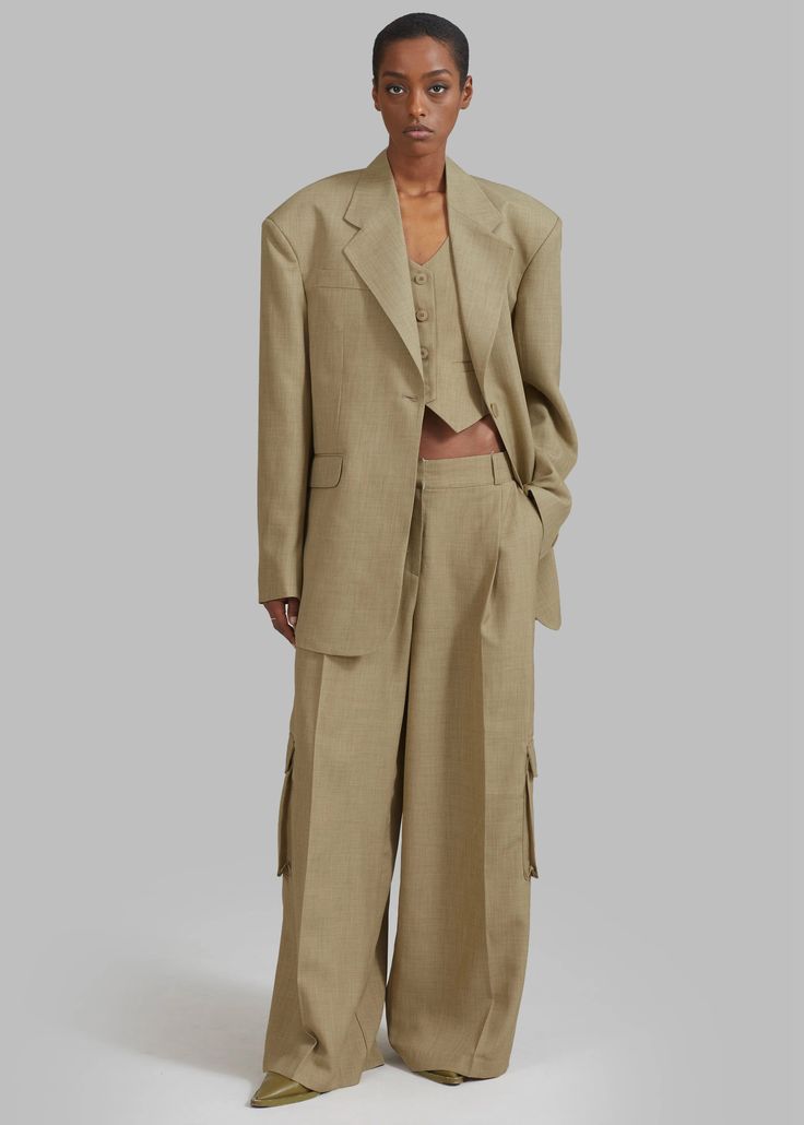 Gladys Blazer - Khaki – The Frankie Shop The Frankie Shop, Suiting Fabric, Frankie Shop, Clothes Shop, Wedding Looks, Color Khaki, Flap Pocket, Oversized Fits, Cargo Pants