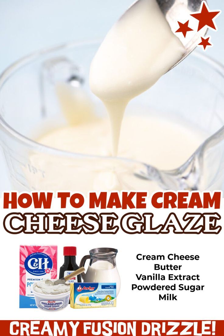 an advertisement for cheese glaze with a spoon full of milk and cream in it