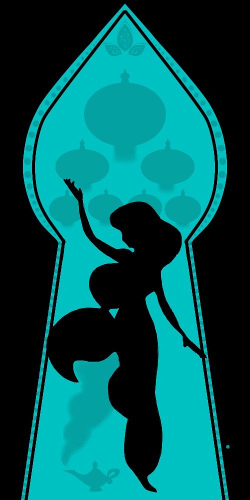 the silhouette of a woman standing in front of a keyhole