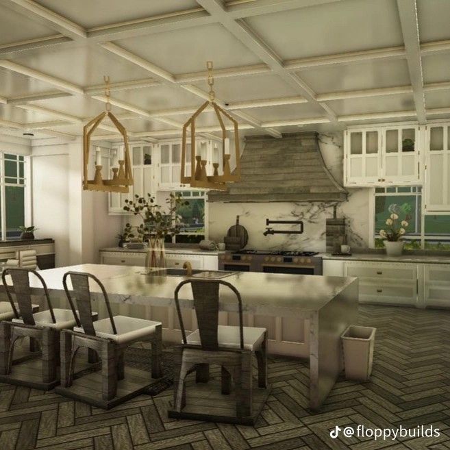 Medeteranian Bloxburg House, Bloxburg Elegant Kitchen, Bloxburg Country House Interior, Bloxburg Boho Farmhouse, Bloxburg Farmhouse Living Room Ideas, Rustic Farmhouse Kitchen Bloxburg, Bloxburg Breakfast Nook Ideas, Bloxburg Realistic Room Ideas, Bloxburg Rustic Kitchen