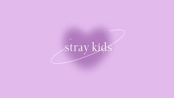 the word stray kids on a purple background with a heart shaped object in the middle