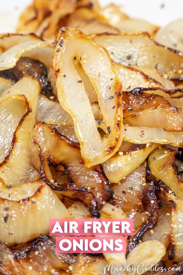 Air fried onions with crispy brown edges seasoned with salt and pepper. Air Fryer Onions, Nuwave Recipes, Sauté Onions, Ninja Grill, Sautéed Onions, Leek Recipes, Chopped Cheese, Facebook Recipes, Airfryer Recipes