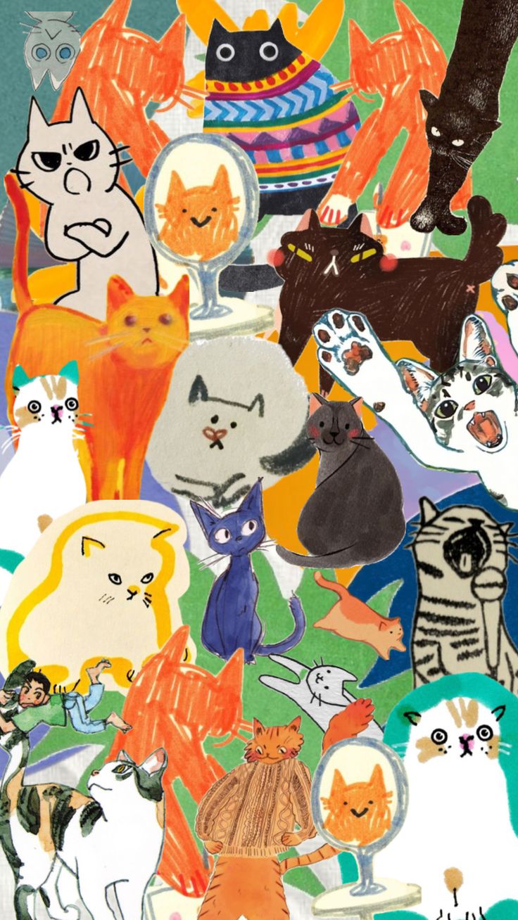 a collage of cats and dogs all over the place