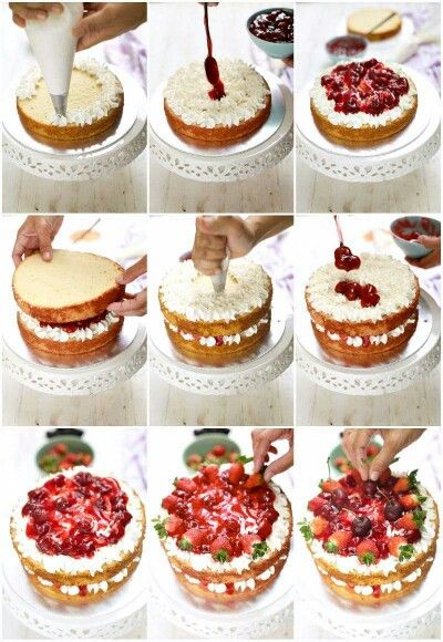 the process of making a strawberry shortcake cake