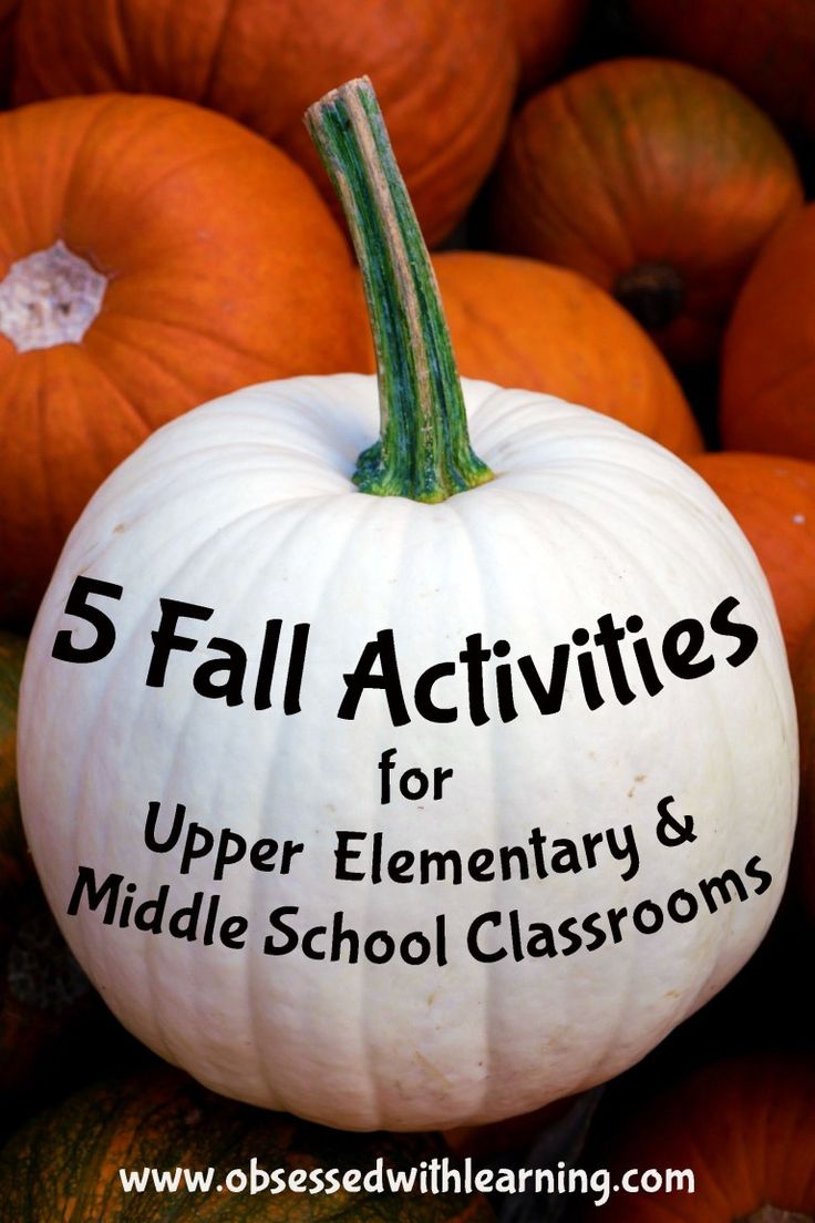 a white pumpkin with the words 5 fall activities for upper elementary and middle school classrooms