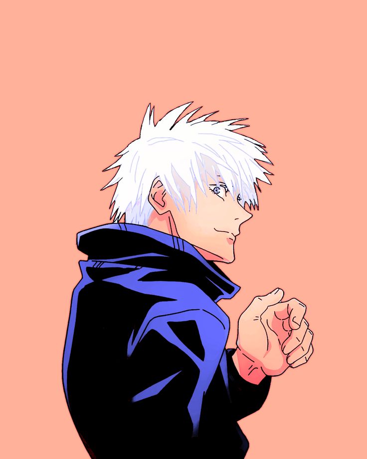 an anime character with white hair and blue eyes, wearing a black hoodie while standing in front of a pink background