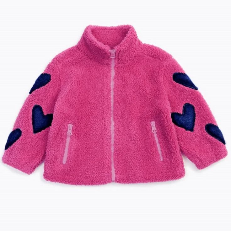 Splendid Pink Fleece Heart Coat. Lightly Worn Size 6-12 Months Stand Collar Long Sleeves With Heart Appliqus Front Zip Closure Imported Cute Winter Outerwear For Playwear, Cute Winter Playwear Outerwear, Pink Fall Outerwear For Playwear, Pink Outerwear For Playwear In Fall, Pink Outerwear For Fall Playwear, Pink Long Sleeve Outerwear For Playwear, Pink Playwear Outerwear For Winter, Pink Long Sleeve Outerwear For Play, Black Teddy Jacket