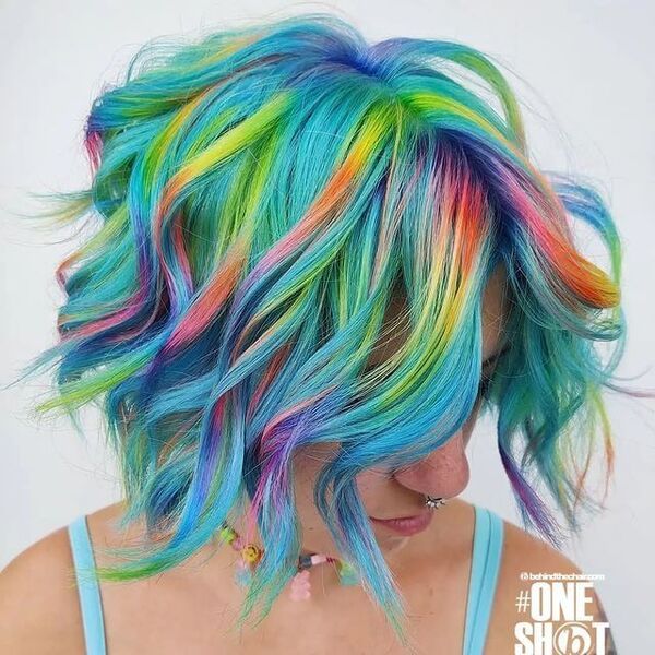 Color For Fine Hair, Hair Color For Fine Hair, Neon Hairstyles, Bob Hair Color Ideas, Short Rainbow Hair, Neon Hair Color, Colored Hairstyles, Disco Hair, Bob Hair Color