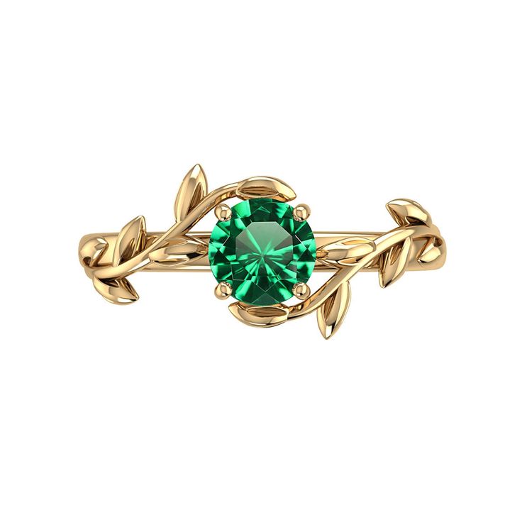 Vintage Emerald Leaf Floral Ring Promise 14K Solid Gold Ring Engagement Ring Emerald Floral Vines Ring Wedding Ring Anniversary Emerald Ring Details info: Metal: 14K and 18K Solid Gold/White Gold/Yellow Gold/Rose Gold available to customize, please feel free to contact us. Ring: Band Thickness 1.5mm Width 2mm Approximately Gem Details: Center Stone: Lab Emerald 5.5 mm, Approximately Clarity: A++ Cut: Round Custom Orders: 1. We take orders for the Rings, Pendants, Necklaces, Earrings, Bracelets, Gold Solitaire Emerald Ring For Promise, Emerald Crystal Ring In Yellow Gold, Yellow Gold Emerald Crystal Ring, Gold Emerald Ring For Promise, Gold Emerald Ring With Center Stone For Promise, Gold Emerald Ring With Round Band For Promise, Gold Emerald Ring With Halo Design, Elegant Gold Emerald Ring With Round Band, Wedding Yellow Gold Solitaire Emerald Ring