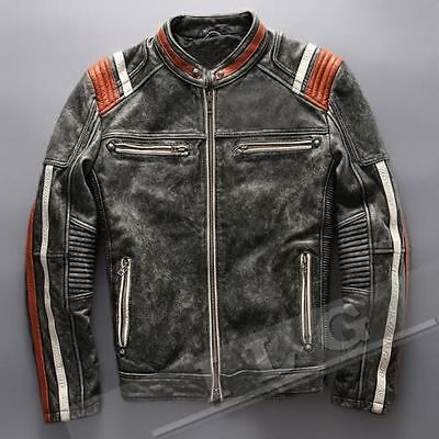 Men’s Motorcycle Biker Vintage Cafe Racer Distressed Black Real Leather Jacket | eBay Distressed Moto Outerwear For Winter, Distressed Moto Leather Jacket For Fall, Distressed Moto Winter Outerwear, Winter Moto Distressed Outerwear, Winter Distressed Moto Outerwear, Distressed Moto Style Outerwear, Distressed Biker Leather Jacket For Winter, Rugged Black Biker Jacket For Fall, Black Distressed Biker Leather Jacket