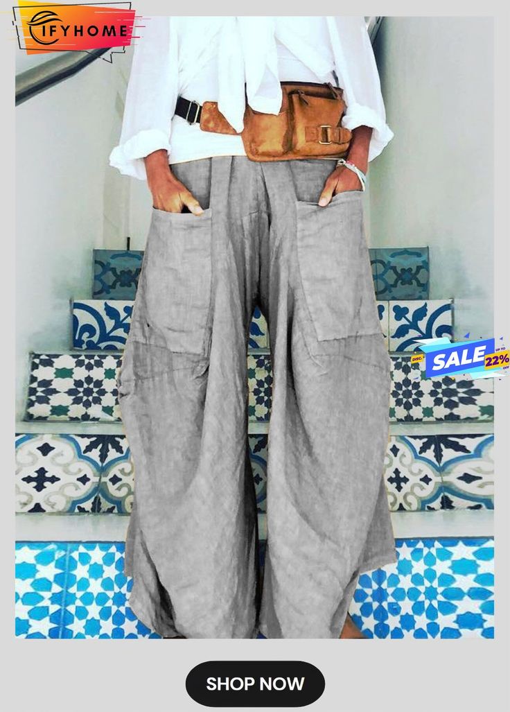 Women Casual Cotton Solid Pockets Pants Pants Patterns, Cheap Pants, Pockets Pants, Black Wide Leg Pants, Big Pockets, Cotton Bottoms, Plus Size Pants, Pantalon Large, Loose Pants