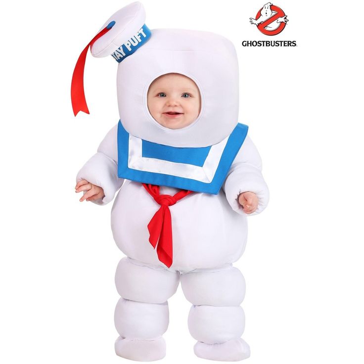 a baby dressed in a costume that looks like a marshmallow