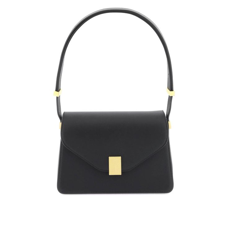 'Concerto' Leather Shoulder Bag By Lanvin With A Diamond-Pointed Clasp. Leather-Lined Interior With A Main Compartment Featuring A Card Slot And Two Slip Pockets, Flat Pocket On The Back. Adjustable Shoulder Strap, Gold-Tone Metal Hardware. Materal: 100% Calfskin. Made In: Italy. Color: Black. Collection: Fall - Winter 2023. Sku: Lwbgsrs1topsp23. Width: 24 Cm Height: 16 Cm Depth: 10 Cm Handle Drop: 25 Cm. Modecraze Is An Online Platform That Offers The Best Designer Products From Europe To Custo Classic Gold Flap Bag For Evening, High-end Formal Shoulder Bag With Detachable Strap, Formal Flap Shoulder Bag With Gold-tone Hardware, Evening Shoulder Bag In Calf Leather With Magnetic Closure, Everyday Luxury Square Shoulder Bag With Detachable Handle, Luxury Structured Shoulder Bag With Dust Bag, Elegant Rectangular Calf Leather Satchel, Chic Calf Leather Evening Shoulder Bag, Classic Evening Flap Bag With Gold-tone Hardware