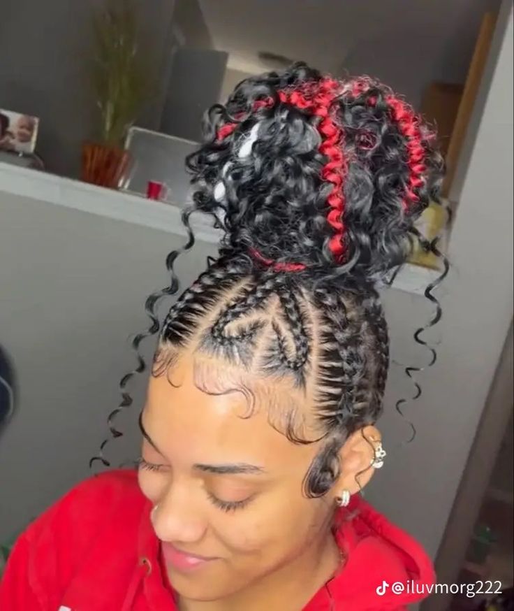 Weave Hairstyles Braided Black Women, Stitch Bun Hairstyle, Scalp Braids For Black Women Updo, Cute Black Hair Hairstyles, Hairstyles Cornrows Braids, 5th Grade Graduation Hairstyles Black, Cute Hairstyles For 11-12 Braids, Cute Hairstyles Weave Braids, Braids Hairstyles Unique