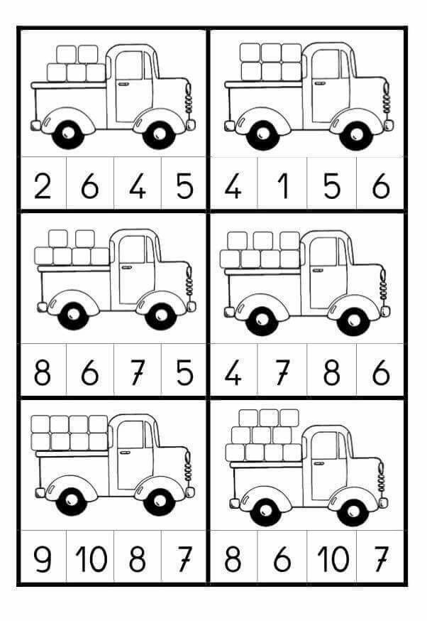 the printable worksheet for numbers 1 - 10, including trucks and cars