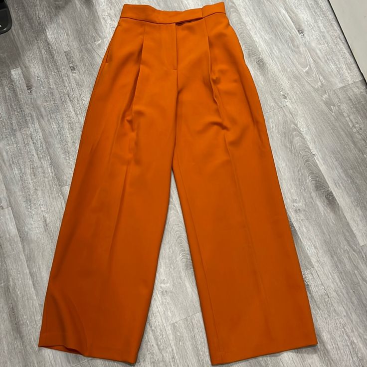 Brand New Orange Formal Bottoms For Spring, Formal Orange Pants For Spring, Elegant Fitted Orange Pants, Zara Orange Bottoms For Work, Elegant High-waist Orange Bottoms, Elegant High Waist Orange Bottoms, Elegant Orange Pants For Fall, Chic Formal Orange Pants, Chic Orange Formal Pants