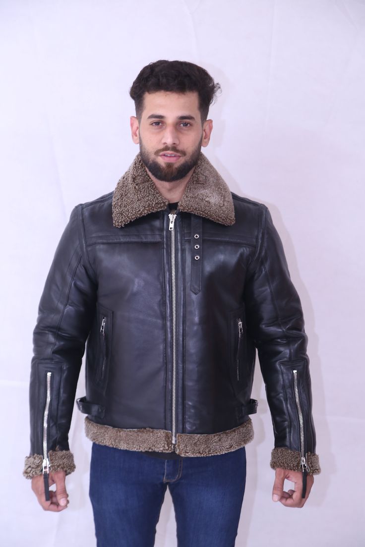 B3 Bomber RAF Aviatot Shearling Men's Leather Jacket Fitted Shearling Leather Jacket, Fitted Long Sleeve Shearling Leather Jacket, Shearling Leather Jacket, Black Harley Davidson, Gq Magazine, Men's Leather Jacket, Biker Leather, David Beckham, Black Leather Jacket