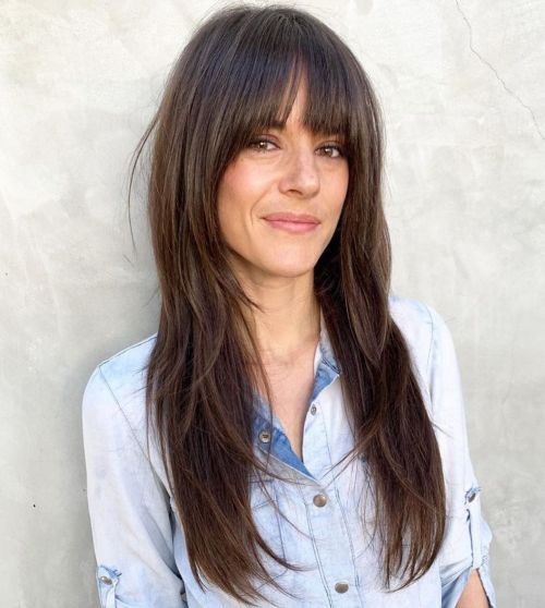 Straight Long Cut with Feathered Layers Cute Long Haircuts, Long Haircuts With Bangs, Long Fringe Hairstyles, Layered Haircuts With Bangs, Layered Hair With Bangs, Long Layered Haircuts, Ombré Hair, Hair With Bangs, Long Bangs