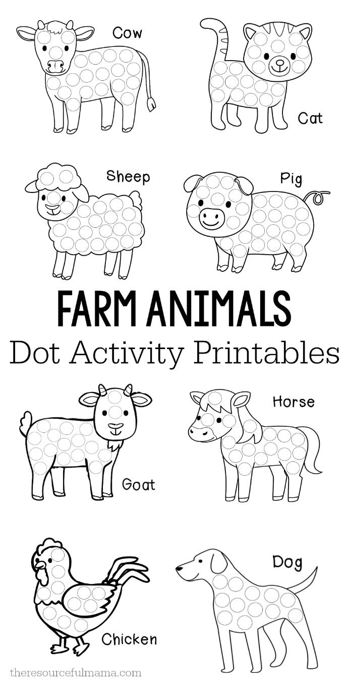 farm animals dot activity printables for kids to color and practice their names in