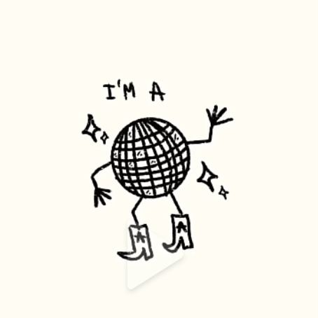 an image of a drawing of a ball with arms and legs on it's head