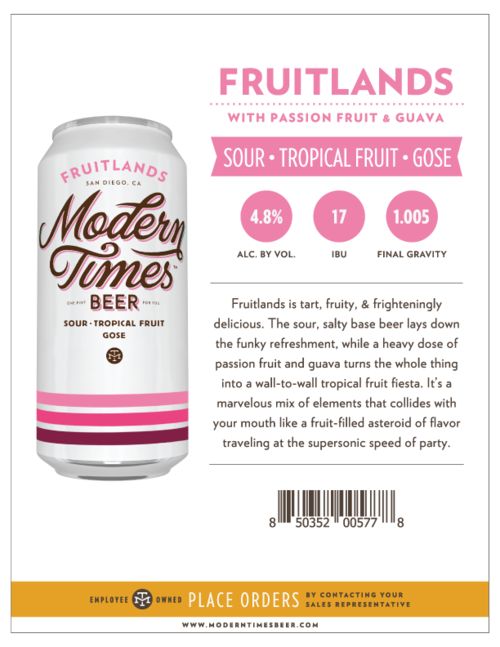 an advertisement for fruitland's made with tropical fruit and gourmet beer