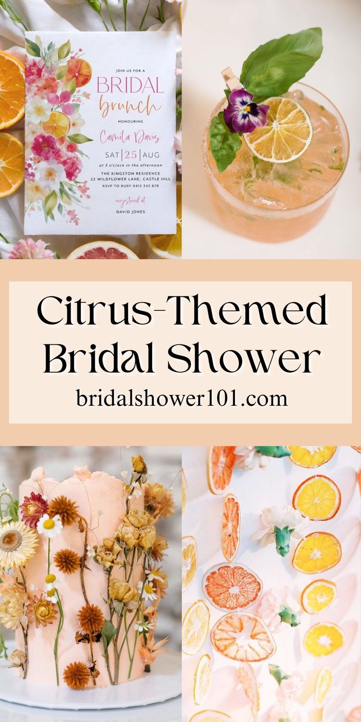 citrus - themed bridal shower with flowers and oranges