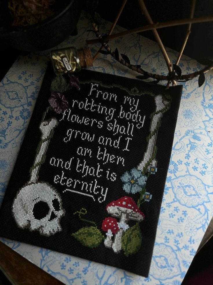 a cross - stitch card with the words from my rockin'baby flowers should grow and i am there and that is eternity