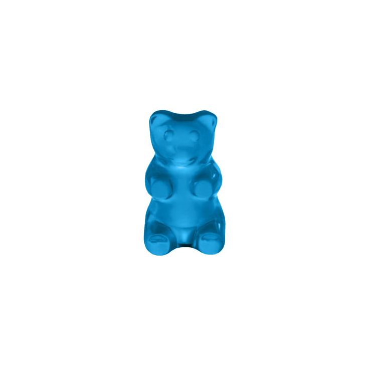 a blue gummy bear on a white background